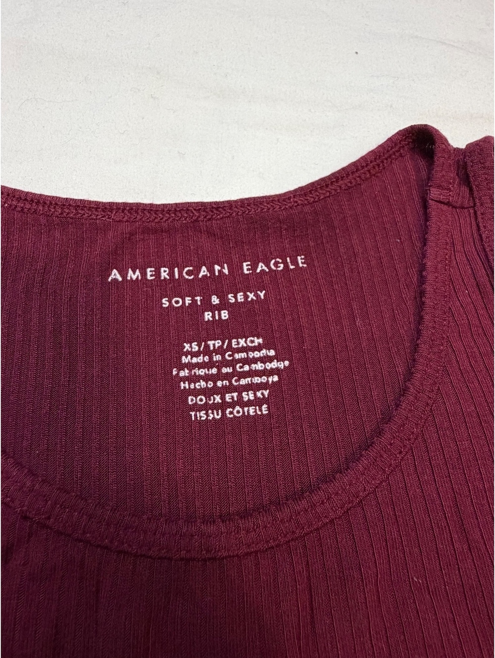 AE Soft and Sexy Maroon High Neck Ribbed Cropped Tank XS - Picture 4 of 6